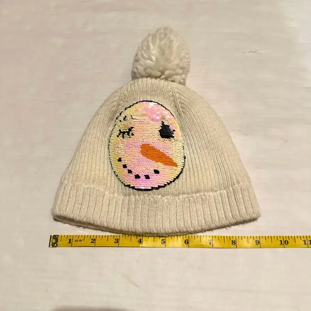 N'ice Caps Flippable Sequin Snowman Pom Pom Stocking Cap Girls S Small
